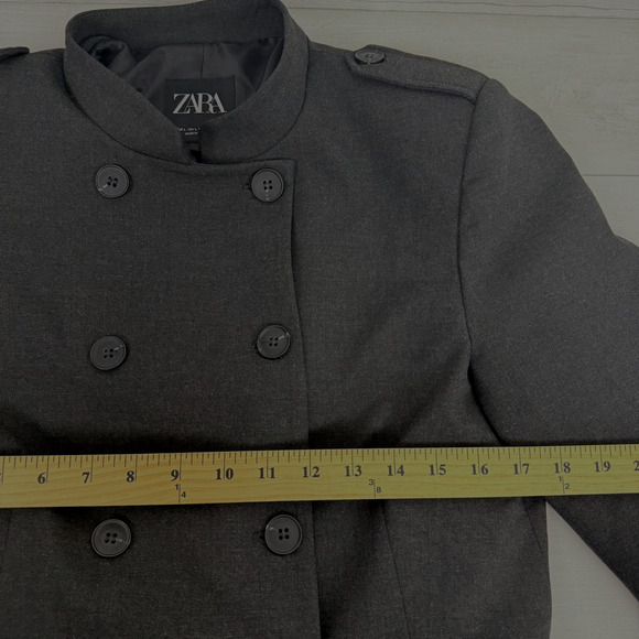 Zara Fitted Blazer Jacket with Tabs Medium Dark Gray Academia Double Breasted - Picture 12 of 16